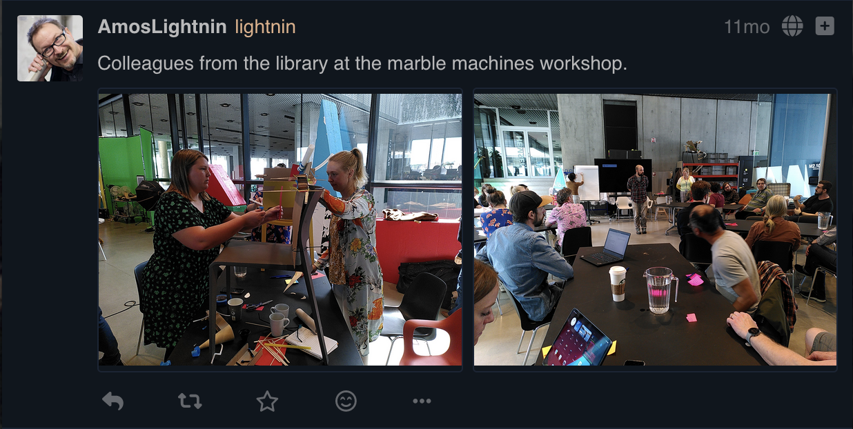 Ryan Jenkins leading a marble machines workshop for librarians from around Denmark at the end of his residency.